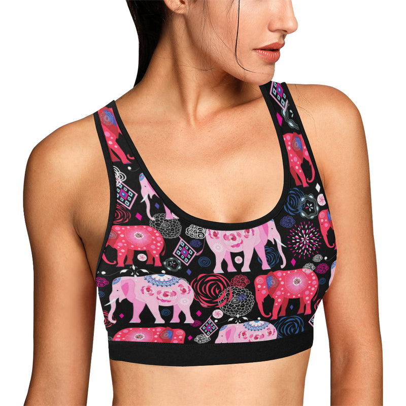 Pink Elephant Pattern Sports Bra