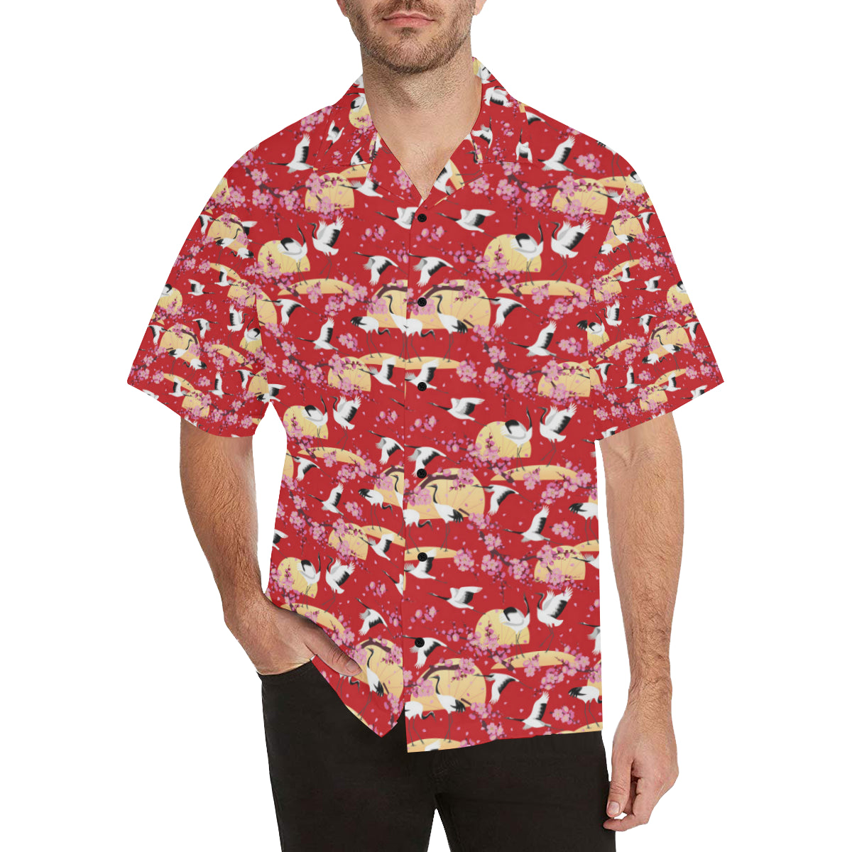 Crane Pattern Print Design 04 Men's Hawaiian Shirt