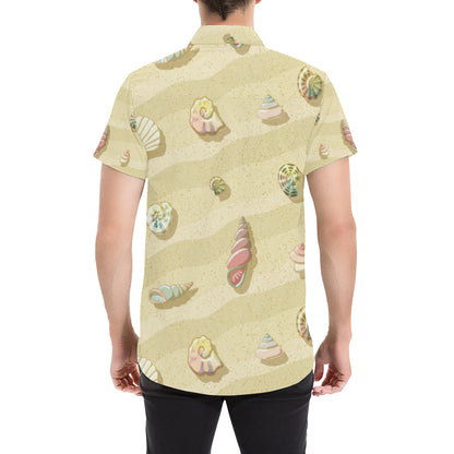 Beach with Seashell Theme Men's Short Sleeve Button Up Shirt
