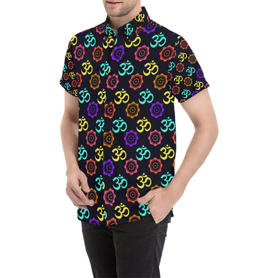 Chakra OM Print Pattern Men's Short Sleeve Button Up Shirt