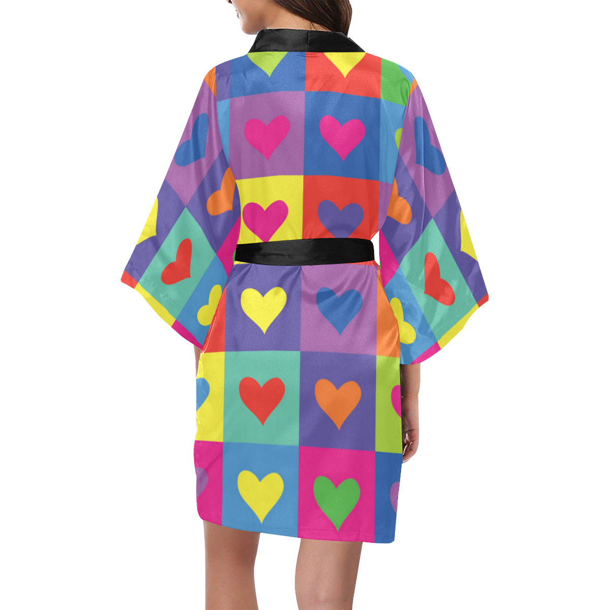 Pop Art Heart Pattern Print Design A01 Women's Short Kimono