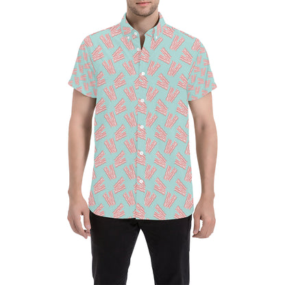 Bacon Pattern Print Design 04 Men's Short Sleeve Button Up Shirt