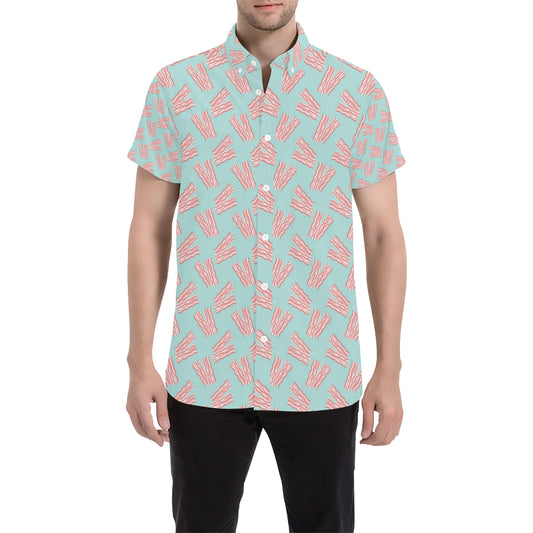 Bacon Pattern Print Design 04 Men's Short Sleeve Button Up Shirt