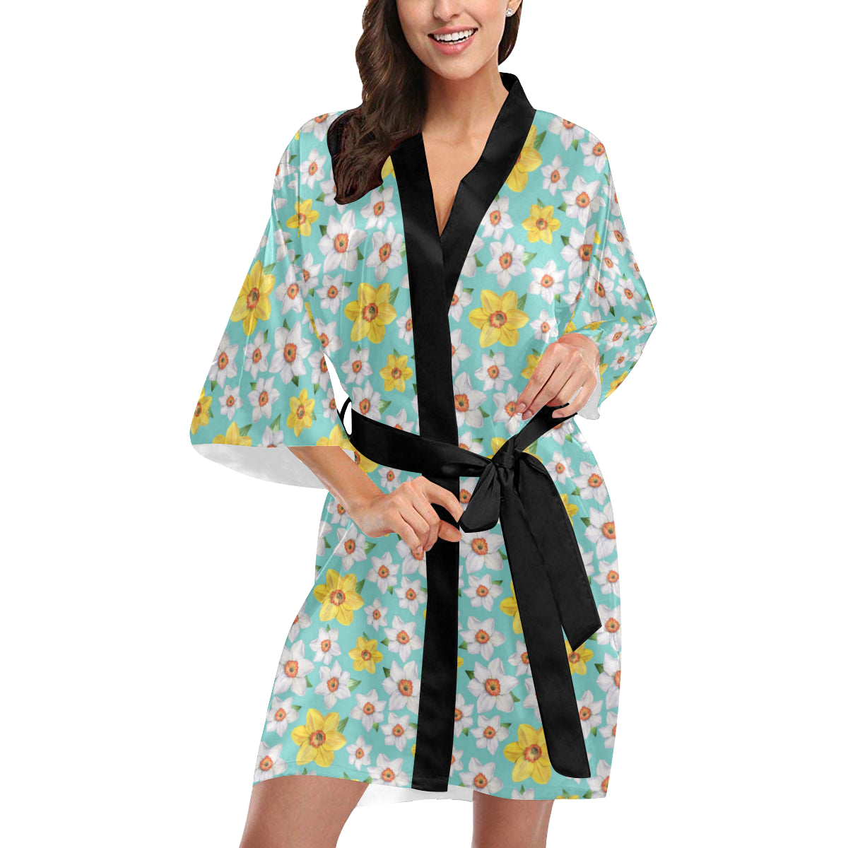 Daffodils Pattern Print Design 02 Women's Short Kimono