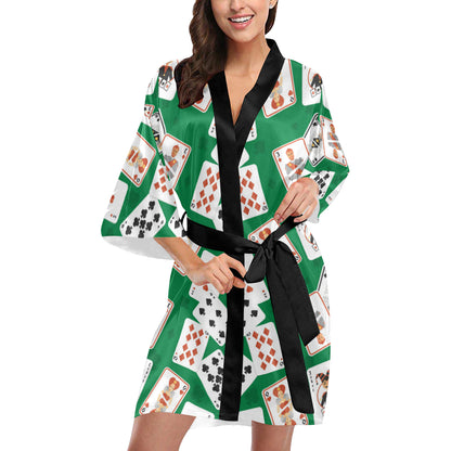 Poker Cards Pattern Print Design A03 Women's Short Kimono