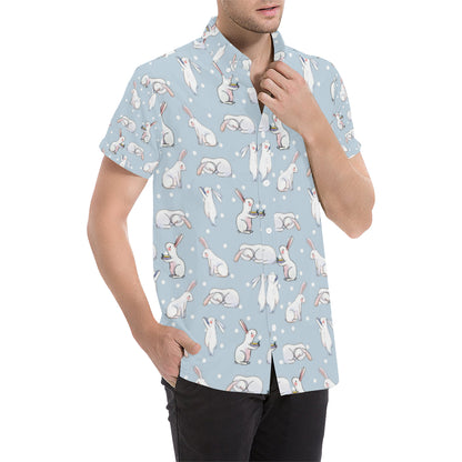 Rabbit Pattern Print Design RB06 Men's Short Sleeve Button Up Shirt