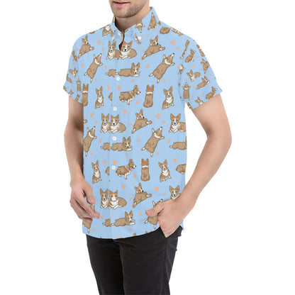 Pembroke Welsh Corgis Pattern Print Design A05 Men's Short Sleeve Button Up Shirt