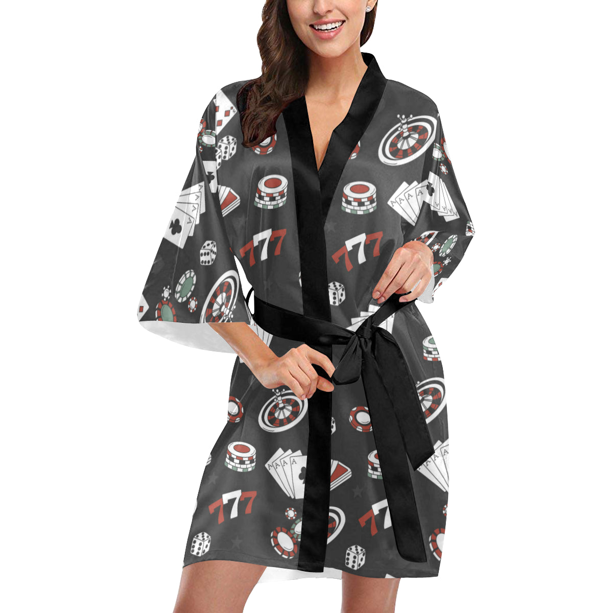 Casino Pattern Print Design 02 Women's Short Kimono