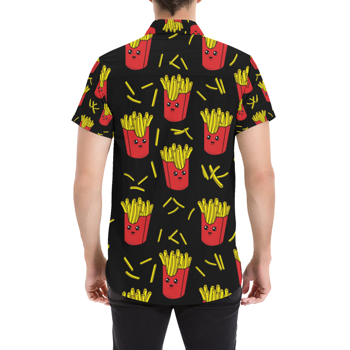 French Fried Pattern Print Design 03 Men's Short Sleeve Button Up Shirt