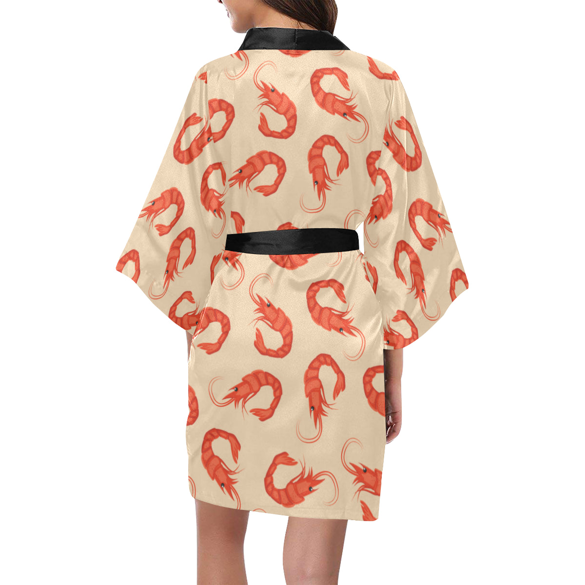 Prawn Pattern Print Design 02 Women's Short Kimono