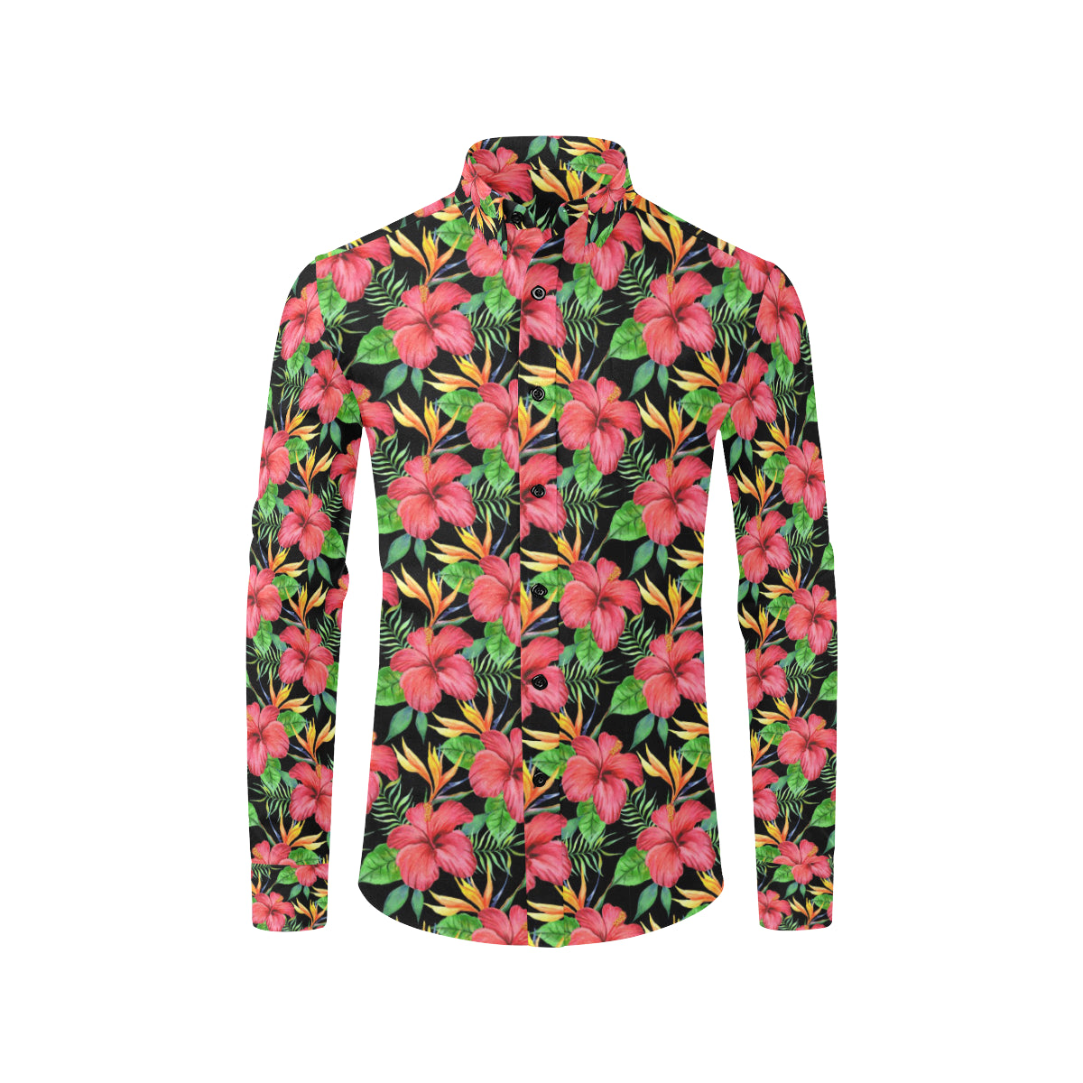 Red Hibiscus Pattern Print Design HB07 Men's Long Sleeve Shirt
