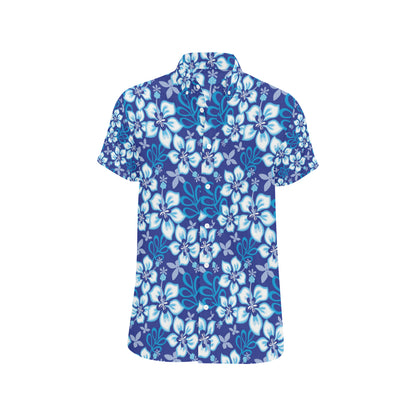 Hibiscus Pattern Print Design HB04 Men's Short Sleeve Button Up Shirt