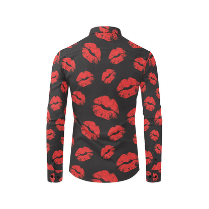 Lip Red Pattern Print Design 02 Men's Long Sleeve Shirt