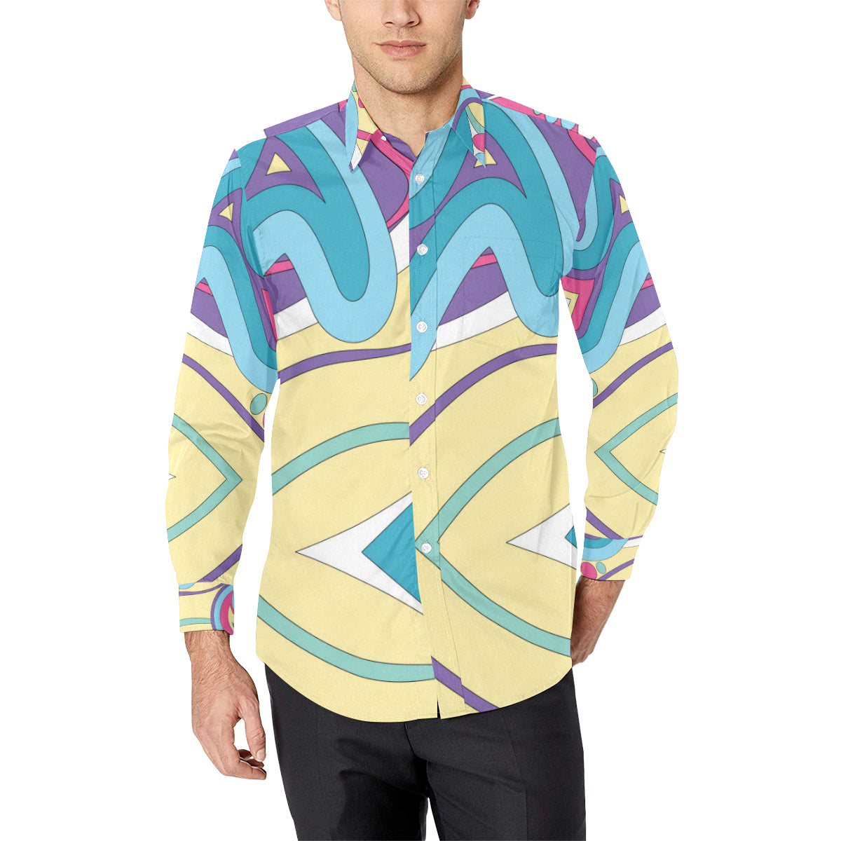 Funky Retro Pattern Print Design A01 Men's Long Sleeve Shirt