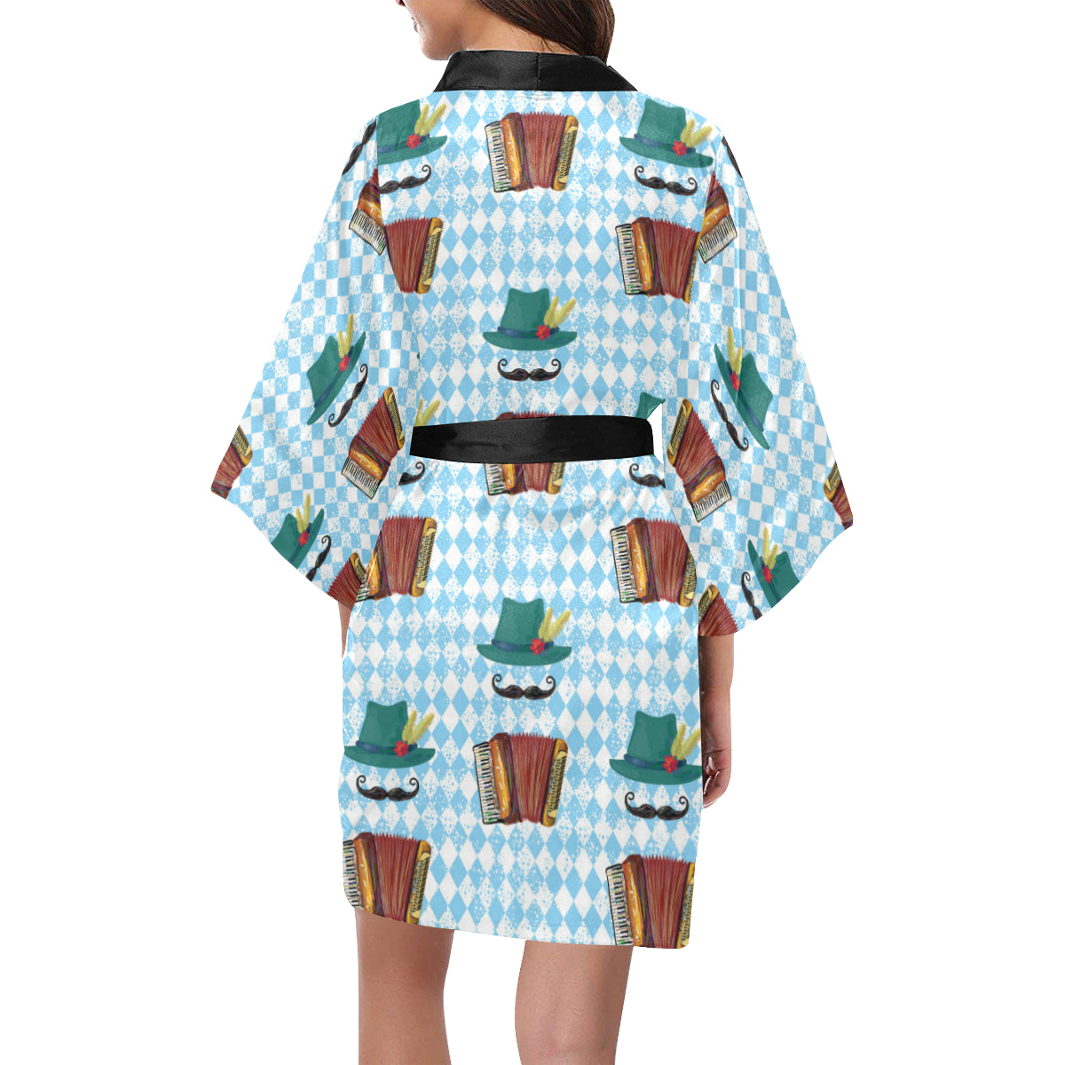 Accordion Mustache Pattern Print Design 01 Women's Short Kimono