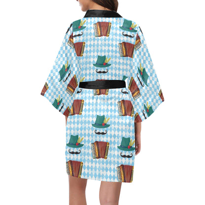 Accordion Mustache Pattern Print Design 01 Women's Short Kimono
