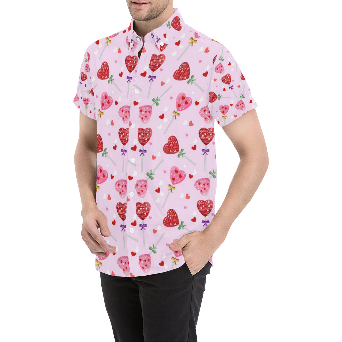 Lollipop Pattern Print Design LL07 Men's Short Sleeve Button Up Shirt