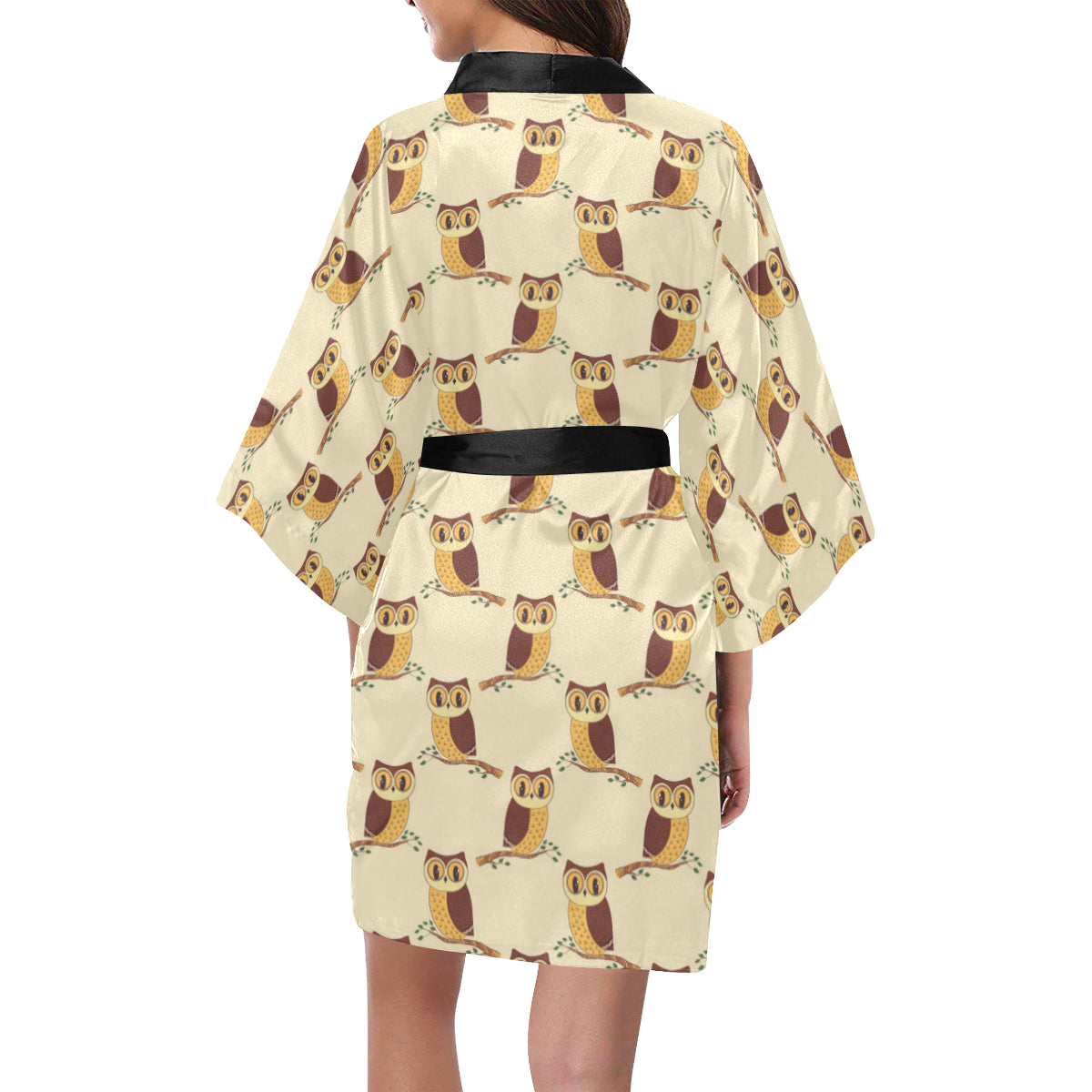 Owl Pattern Print Design A07 Women's Short Kimono