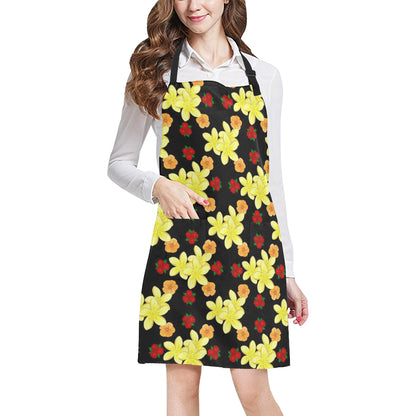 Yellow Plumeria Pattern Print Design PM04 Apron with Pocket
