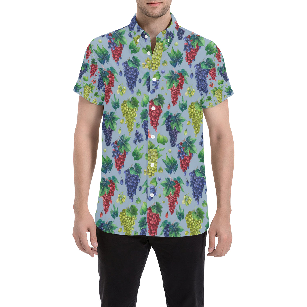 Grape Pattern Print Design GP06 Men's Short Sleeve Button Up Shirt