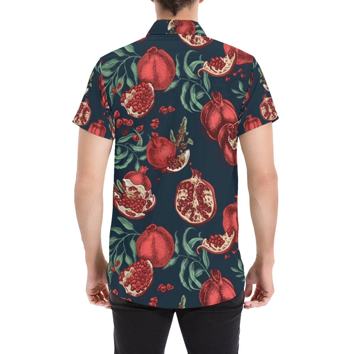 Pomegranate Pattern Print Design PG04 Men's Short Sleeve Button Up Shirt