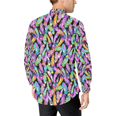 Neon Feather Pattern Print Design A02 Men's Long Sleeve Shirt