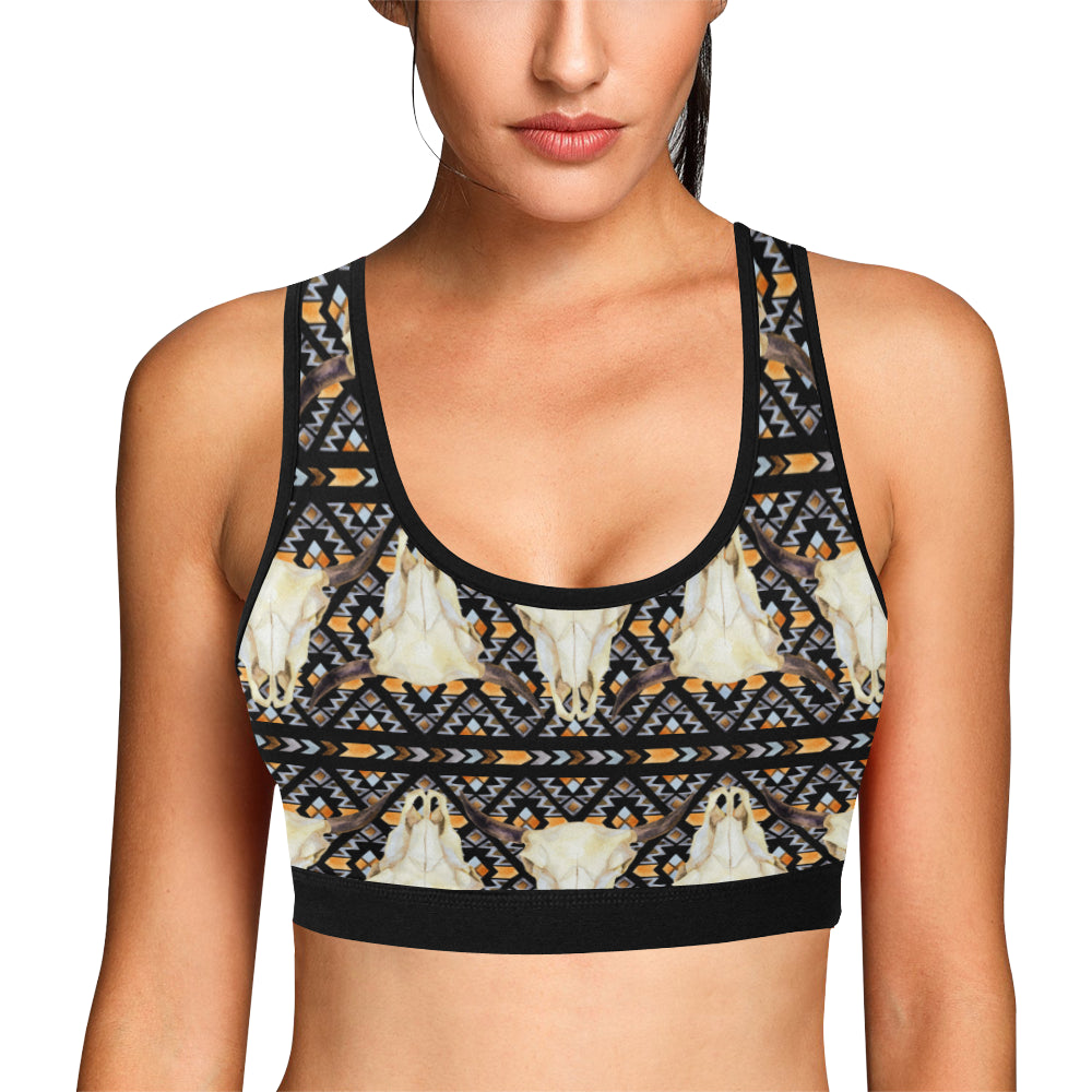 Buffalo Head Pattern Print Design 03 Sports Bra