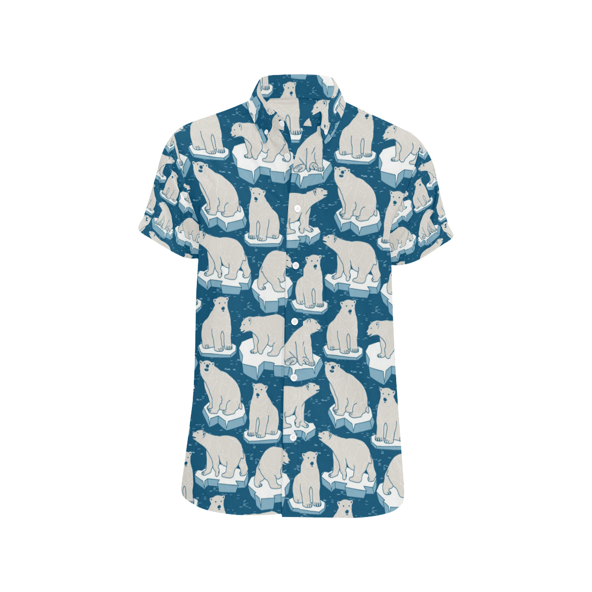 Polar Bear Pattern Print Design PB03 Men's Short Sleeve Button Up Shirt