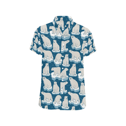 Polar Bear Pattern Print Design PB03 Men's Short Sleeve Button Up Shirt