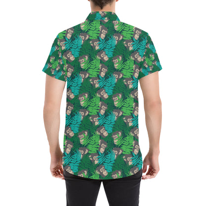 Chimpanzee Pattern Print Design 01 Men's Short Sleeve Button Up Shirt