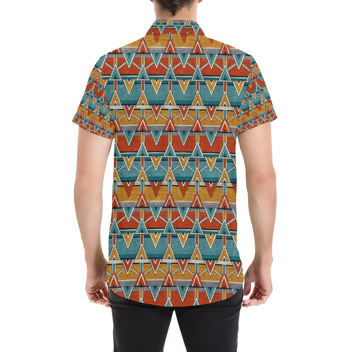 Kente Print African Design Themed Men's Short Sleeve Button Up Shirt