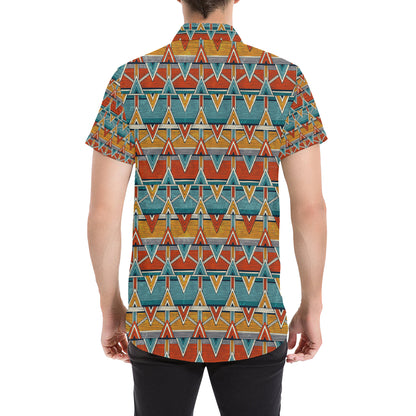 Kente Print African Design Themed Men's Short Sleeve Button Up Shirt