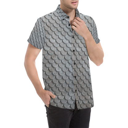 Armor Scales Pattern Print Design 03 Men's Short Sleeve Button Up Shirt