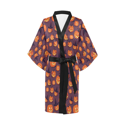 Halloween Pumpkin Pattern Print Design 03 Women's Short Kimono