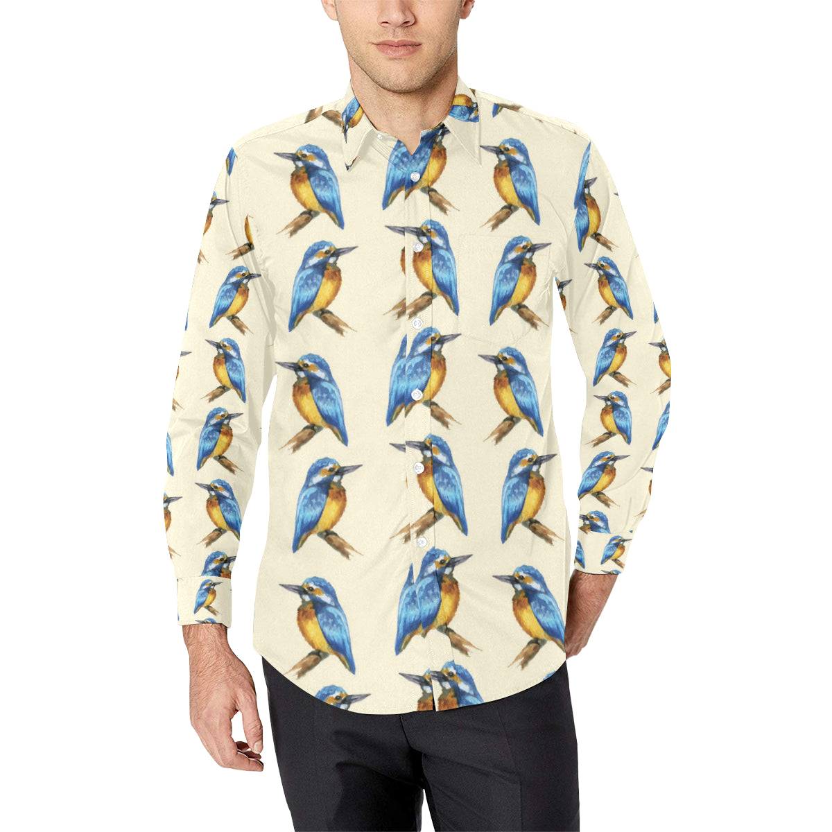 Kingfisher Pattern Print Design 01 Men's Long Sleeve Shirt