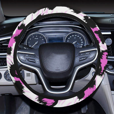 Leopard Pink Skin Print Steering Wheel Cover with Elastic Edge