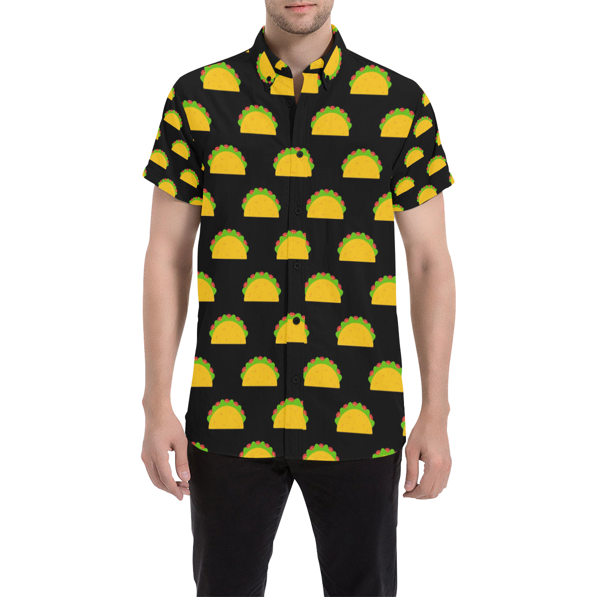 Taco Pattern Print Design TC06 Men's Short Sleeve Button Up Shirt