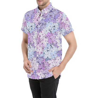Lilac Pattern Print Design LI01 Men's Short Sleeve Button Up Shirt