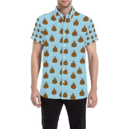 Poop Emoji Pattern Print Design A03 Men's Short Sleeve Button Up Shirt