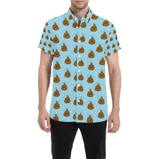Poop Emoji Pattern Print Design A03 Men's Short Sleeve Button Up Shirt
