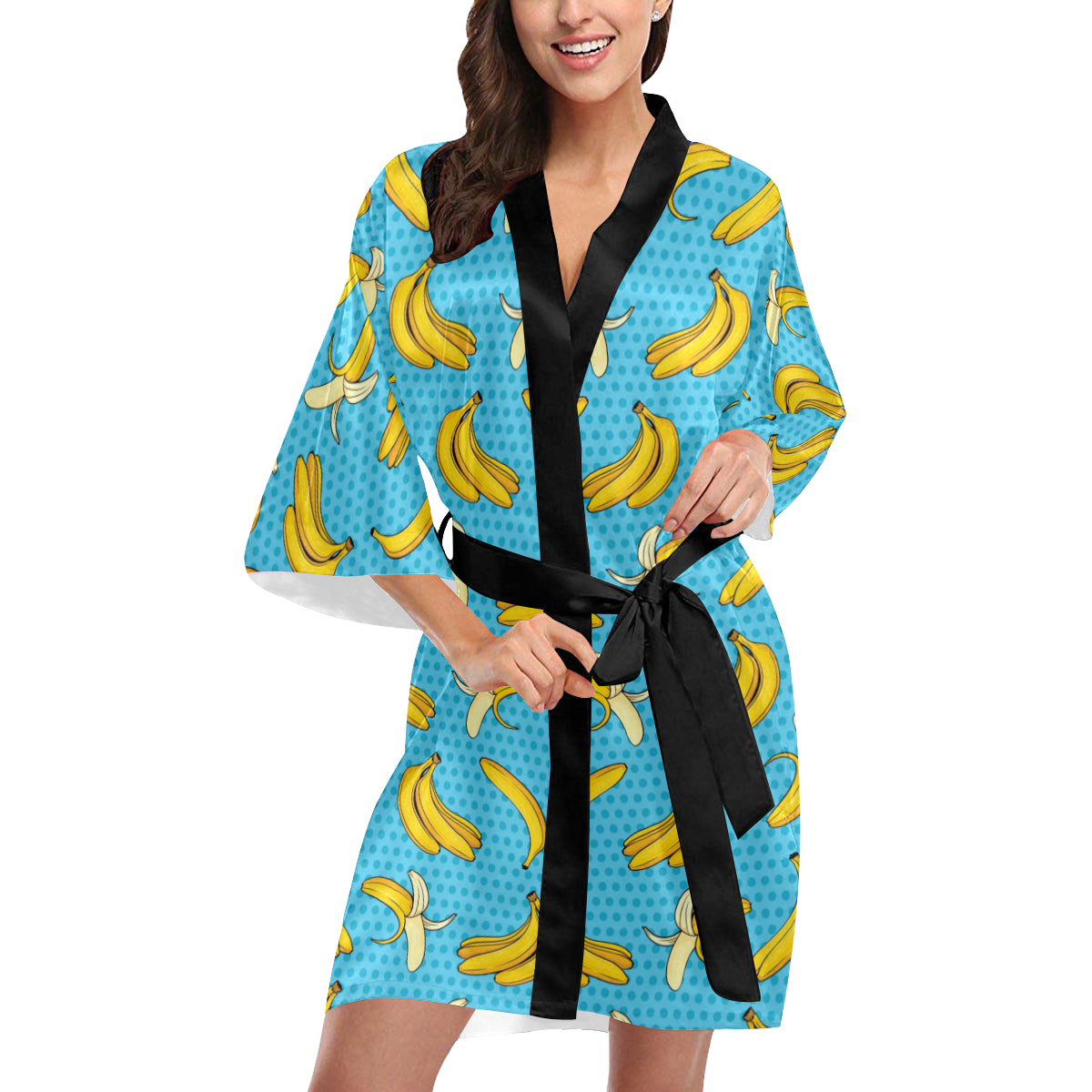 Banana Pattern Print Design BA08 Women's Short Kimono