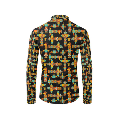 Totem Pole Cartoon Print Men's Long Sleeve Shirt
