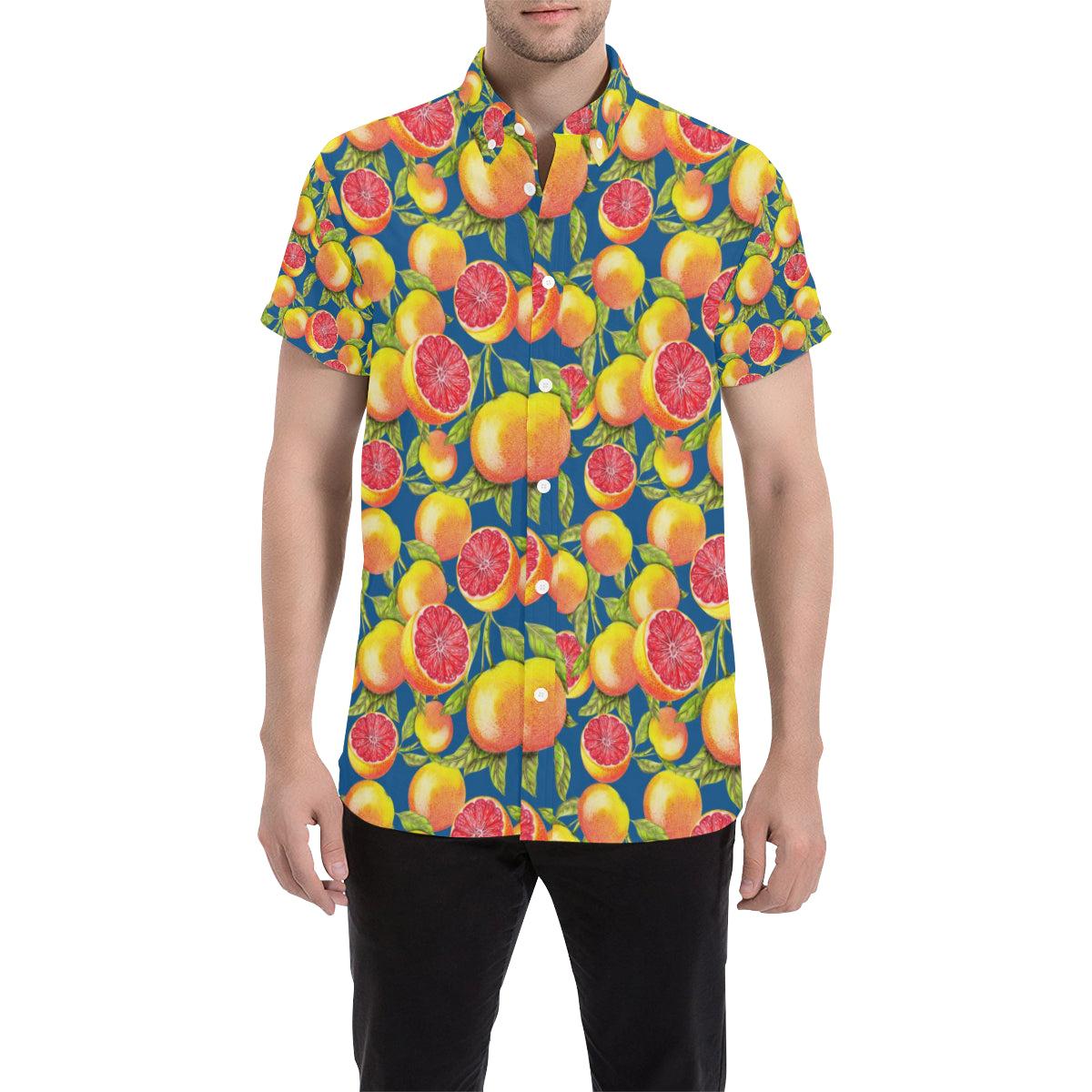 Grapefruit Pattern Print Design GF04 Men's Short Sleeve Button Up Shirt