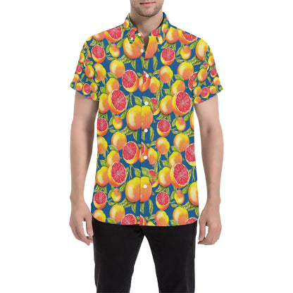 Grapefruit Pattern Print Design GF04 Men's Short Sleeve Button Up Shirt