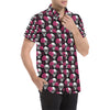 Pink Rose Skull Themed Print Men's Short Sleeve Button Up Shirt