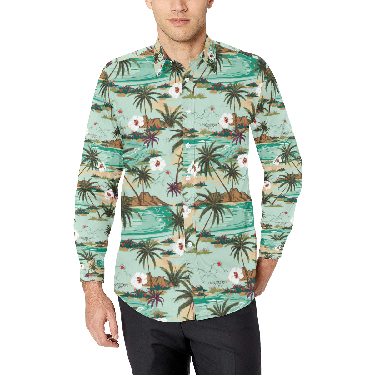 Pacific island Pattern Print Design A03 Men's Long Sleeve Shirt