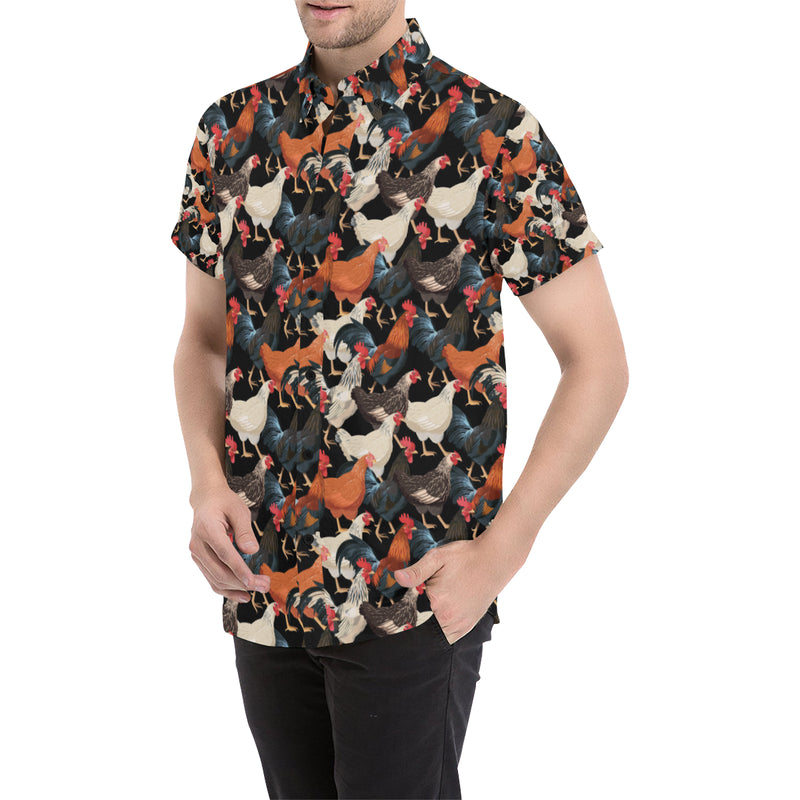 Chicken Print Pattern Men's Short Sleeve Button Up Shirt