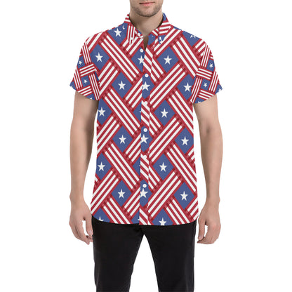 American flag Pattern Men's Short Sleeve Button Up Shirt