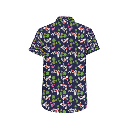 Koi Carp Pattern Design Themed Print Men's Short Sleeve Button Up Shirt