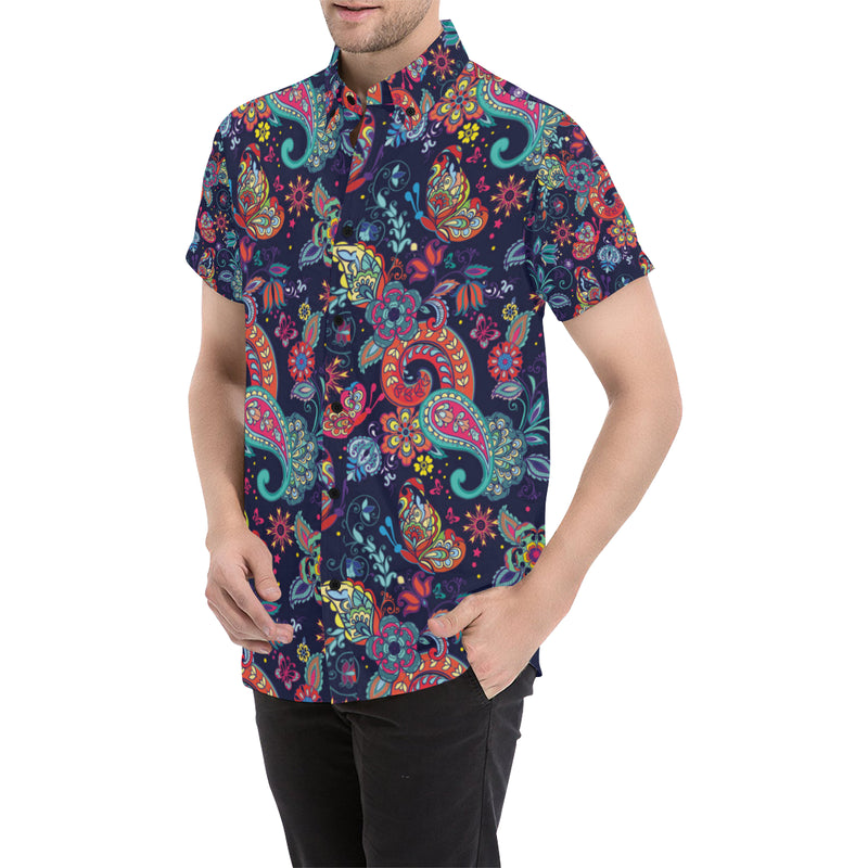 Paisley Boho Pattern Print Design A06 Men's Short Sleeve Button Up Shirt